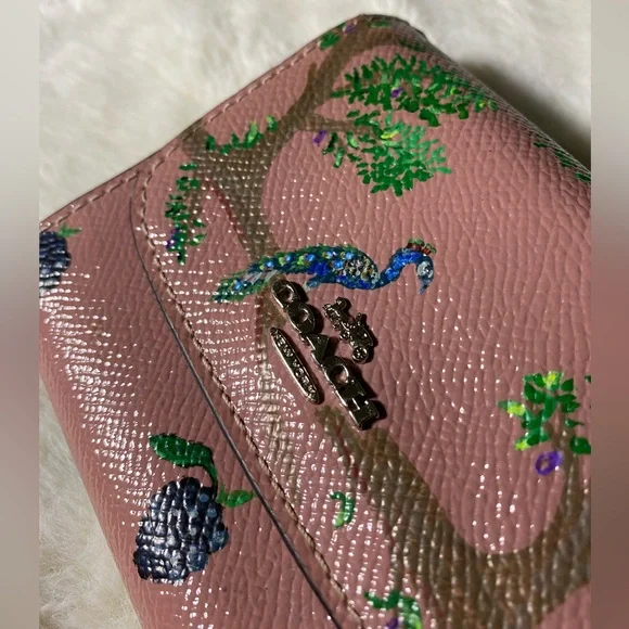 Hand Painted Peacock Pink Leather Coach Wallet - Picture 5 of 16